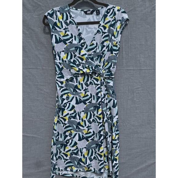 Lands End Woman's Fish Print Stretch‎ Faux Wrap Twist Front Dress NWOT Size S 🐟 - Picture 1 of 9